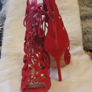Red lace up heels